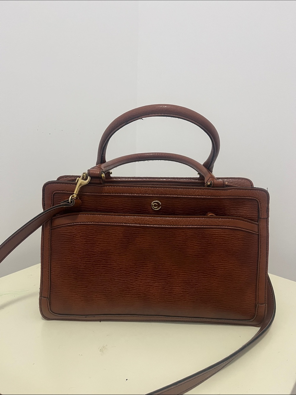 Vintage Cornell Faux Leather Brown Top-Handle Satchel